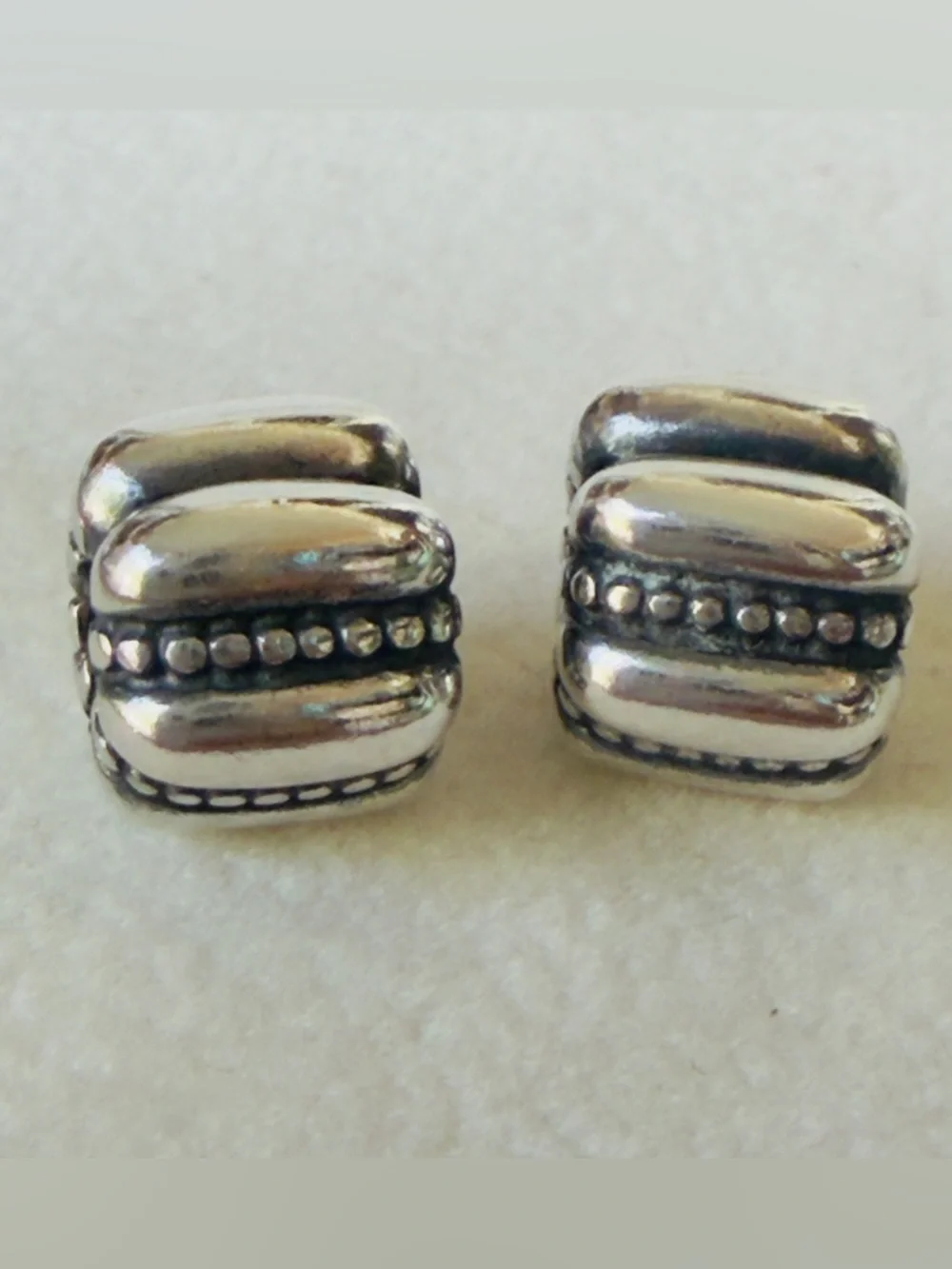Pandora Sterling Silver Dots & Ridges Barrel Clips Charms 791011 PAIR❗️ - Picture 4 of 6